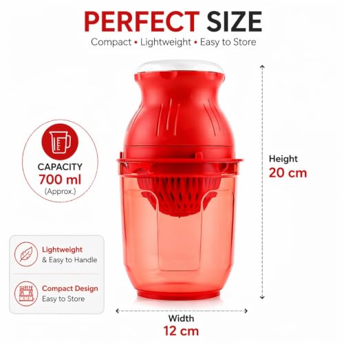 Image of Premium Manual Citrus Juicer with Strainer | Lemon Squeezer & Orange Juicer | Hand Press Juicer with Seed Separator & Juice Collector Bowl | Easy to Use Kitchen Tool (Red)