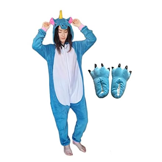Kit Pijama Unicórnio Azul Marinho com Pantufa Kigurumi Unissex Tamanho: P