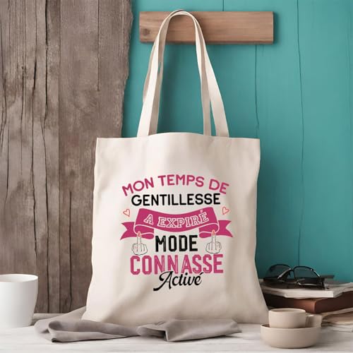 HALUMI Sac en Toile Gentillesse expirée mode connasse activé Citation Drôle Humour Message Tote Bag Grand Sac de Courses 42x38cm Cadeau Connasse Amie Collègue Anniversaire – vue 5