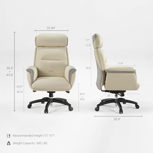 Image of EUREKA ERGONOMIC Microfiber Leather Office Chair Ergonomic Desk Chair, Executive Chair Office Gaming Chair, Comfy Big and Tall Office Chair with Elevatable Headrest & Padded Armrests, Beige
