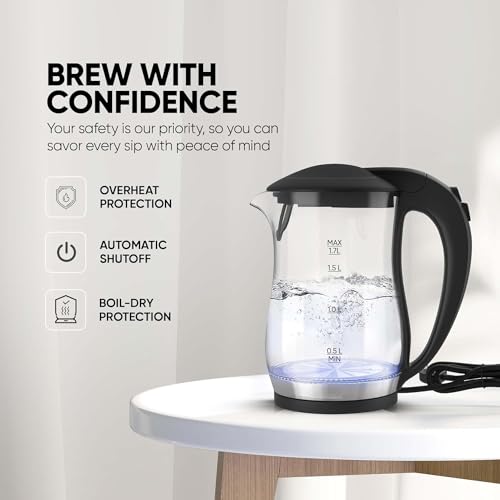 غلاية كهربائية بوعاء من الزجاج وهيكل زجاجي شفاف من نيكاي، قدرة 2200 واط، سعة 1.7 لتر | موديل رقم NK323G، ضمان لمدة عامين كحد ادنى