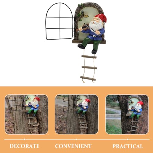 Statue de gnome joueur de violon Uonlytech en résine compacte lumineuse pour jardin