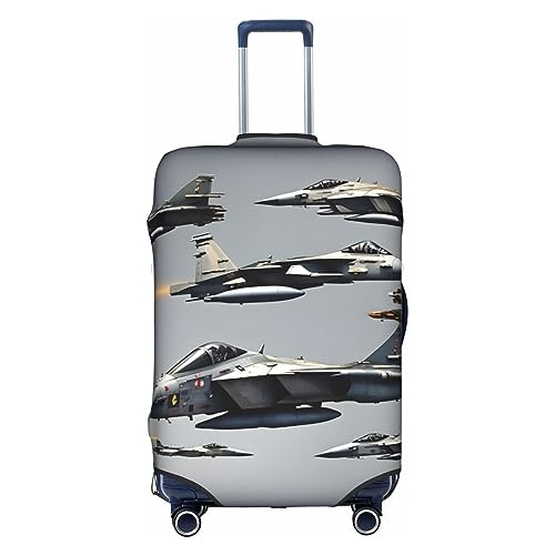 Aircraft Fighter Jets Print Travel Luggage Cover Suitcase Protector With Concealed Zipper Washable Elastic Cloth