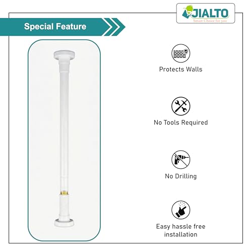 Image of JIALTO Adjustable Bathroom Curtain Rod | Extendable 90 To 160Cm Shower Curtain Rod Without Drill for Wall Anti-Skid Spring Pull | Door Curtain | Bathroom Pipe Rod | Curtain Stand - WHITE, Pack Of - 1