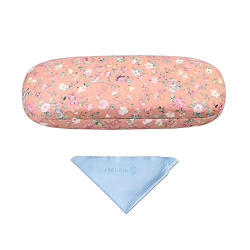 Perfectsight Hard Shell Eyeglasses Case Floral Portable Protective Glasses Case Flower Fabric Surface Eyeglass Case For Women Girls With Microfiber Cleaning Cloth (Orange) #TOP19