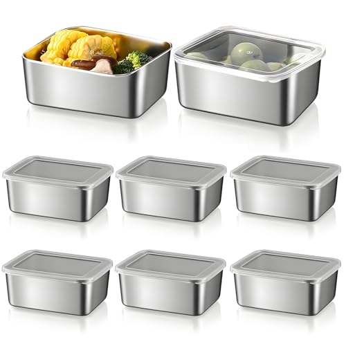 BJHYIZ 8PCS Stainless Steel Food Containers with Lids 500ml Leak Proof Food Storage Container Box Pre Meat Container Salad Lunch Box Cheese Storage for Fridge Kitchen
