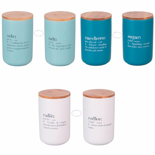 Villa d'Este Home Tivoli 1996 Victionary   Juego de 3 botes de sal, azúcar y café, 1000 ml, de cerámica, tapa de bambú