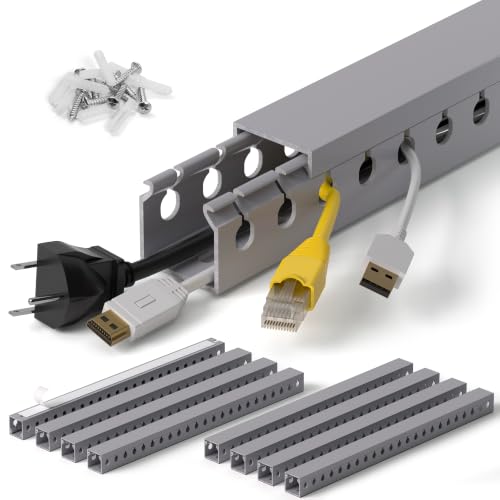 Image of 1.2 inchH x 1.2 inchW Cable Raceway, 132in Under Desk Wire Management Channel, Grey