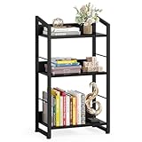 Hosfais Book Shelf Small Bookshelf: 3 Tier Wood Bookcase Industrial Bookshelf with Edge Protection Metal Narrow Bookcase Storage Organizer Display Rack for Bedroom Home Office, Modern Black
