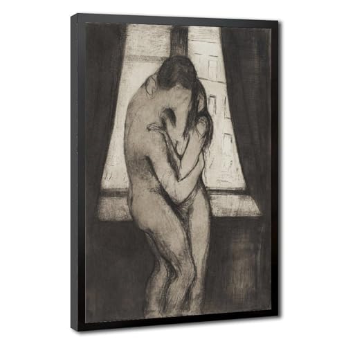 Poster Le Baiser 1895 d'Edvard Munch | Impression sur toile 20x30 cm avec cadre suspendu
