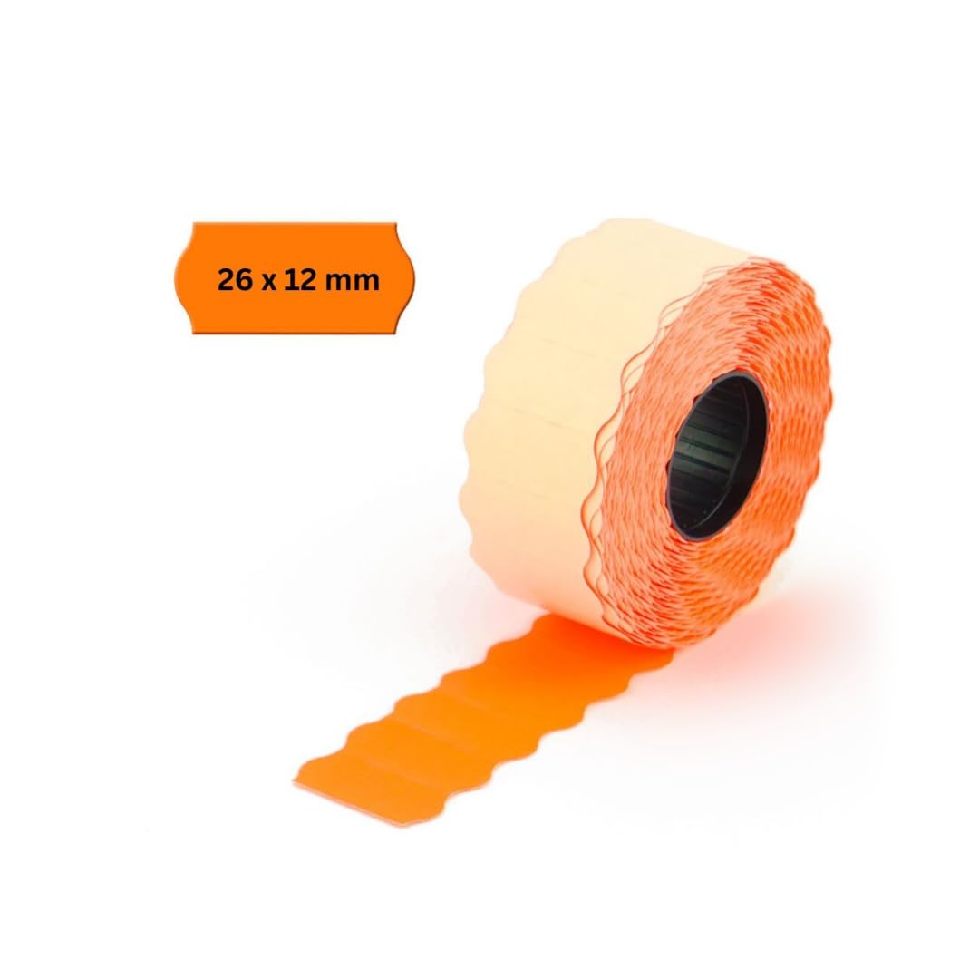 POKORNYS – 54.000 selbstklebende Etiketten für Preisauszeichner (orange / 26x12mm) I permanent haftend I Kennzeichnung mit Preis, Datum ... I Preisetiketten für Handauszeichner mit Wellenrand