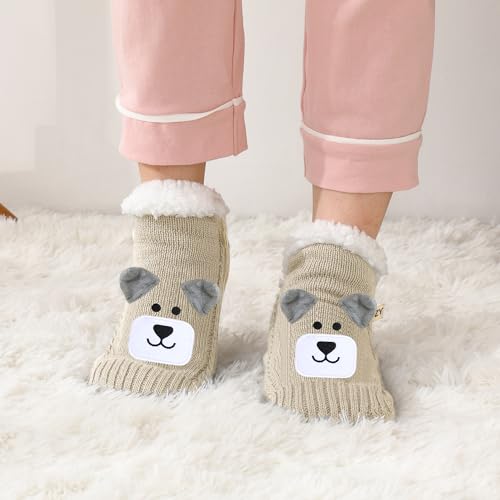 Image of ZYZX Cute Animal Slipper Socks for Women with Grips,Fuzzy Socks Indoor