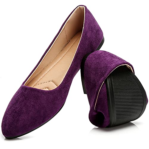 HEAWISH Women’s Black Flats Shoes Comfortable Suede Pointed Toe Slip On Casual Ballet Flats Dress Shoes Nude Flats(Purple, US8)