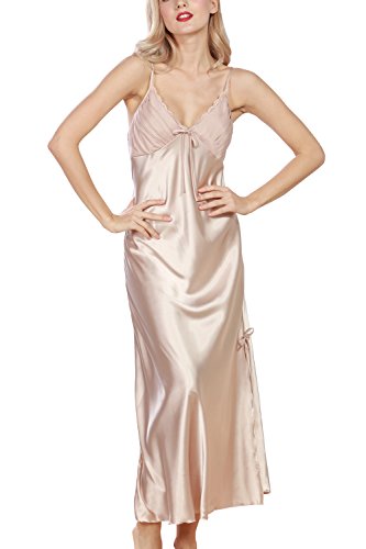 Dolamen Camicia da Notte Donna, morbida Pigiama Pigiami in Raso, Luxury & sexy della biancheria della cinghia di spaghetti Babydoll Pizzo Chemise lunga Camicia da notte (XX-Large, Oro)