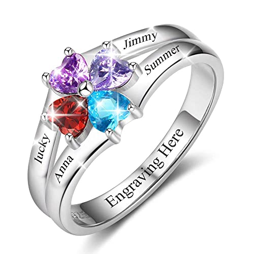 Lam Hub Fong Personalized Mothers Ring With 4 Birthstones For Mom Mother Daughter Custom Name Rings For Best Friends Bff Friendship Family Rings For Women (7) #TOP19