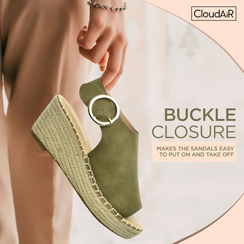 Image of CLOUDAIR Selina Women's Espadrille Wedge Sandals - Comfortable and Stylish Platform Slip On Sandals with Buckle Closure, Comfy Wedge Heels for Women, Fashion Summer Sandals