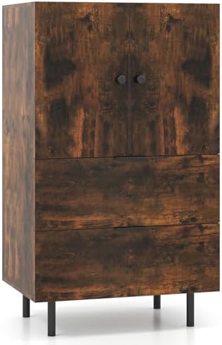COSTWAY Armoire Rangement avec Tiroirs, Buffet Salon 2 Portes, Pi...