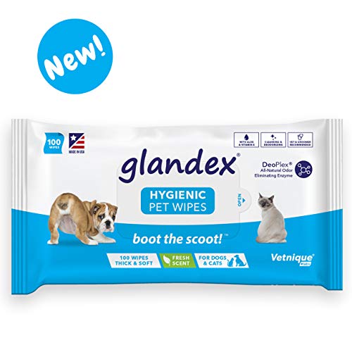 Glandex Toallitas para Mascotas, toallitas higiénicas para Limpiar y desodorizar Las glándulas anales para Perros y Gatos, por Vetnique Labs (Bolsa de 100 CT)