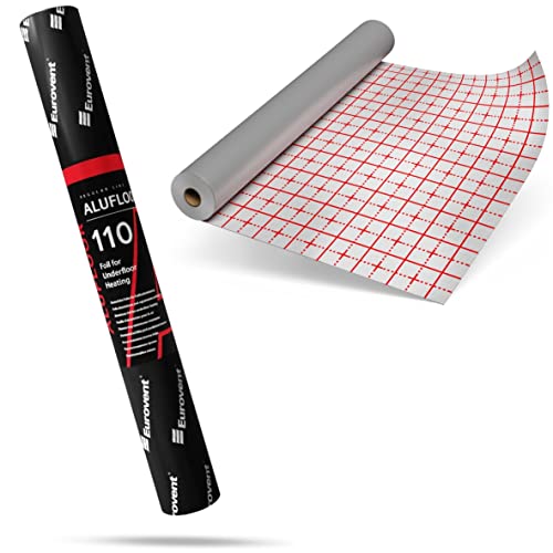 KAUFDAS 1,0m x 50lfm = 50 m² Eurovent ALUFLOOR für Fußbodenheizung Rasterfolie Fußbodenisolierung Alufolie, Silber Cover
