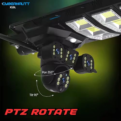 Image of XUGA-Cybernautt Series X13L 18MP 3 Lens PTZ Solar 4G Sim Outdoor CCTV Streetlight Camera with 3 View | Siren Alarm | Night Vision | All 3 Lens Mobile Controlled | Use Air-tel 4G Sim