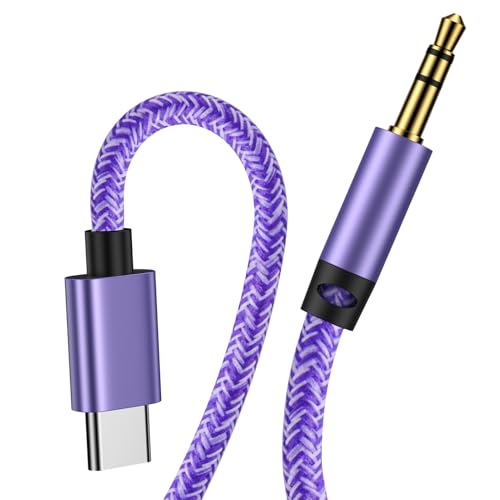 Aux to USB C,3.3FT Type C to 3.5mm Audio Aux Jack Cable Compatible for Google Pixel 10 Pro Fold 10 Pro XL 9 Pro XL 8 7,USB C to 3.5mm Stereo Jack Cable Nylon Braided for Car/Headphones/Speakers,Purple