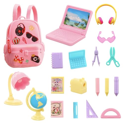 PPGGOPP - Fournitures Scolaires pour poupée Miniature,Lot de 19 Accessoires de Maison de poupée Miniature,poupées Miniatures pour école,Accessoires De Lutin Miniature Mini Fournitures Scolaires pour la Maison