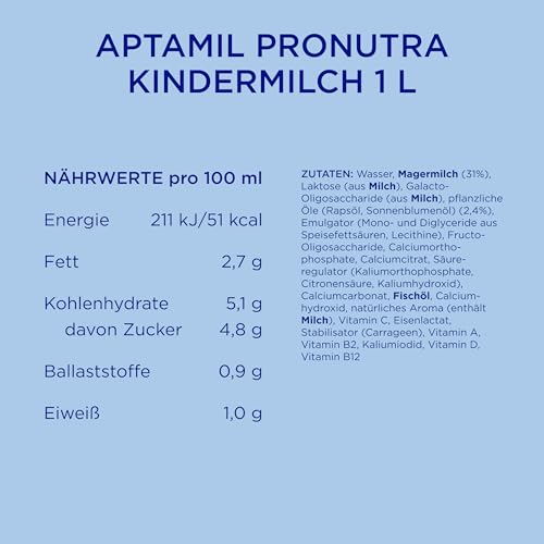 Aptamil Kindermilch 1+ 1 Liter trinkfertig (6er Pack), trinkfertig & praktisch, für Kleinkinder im Wachstum, mit Vitaminen A, C und D sowie ALA (Omega-3), Calcium und Jod, ohne Palmöl
