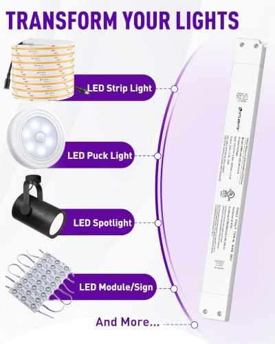 Image of HitLights 60W Dimmable LED Driver, 120VAC to 24VDC Transformer, UL Listed