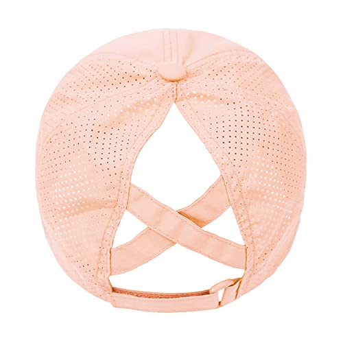 Koreshion Womens Criss Cross Ponytail Baseball Cap Adjustable High Messy Bun Ponycap Quick Drying Mesh Trucker Hats For Outdoor Sports Travel Pink #TOP3