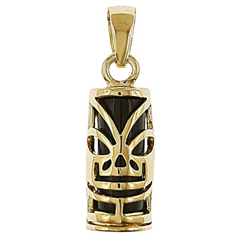 Générique Pendentif Tiki en Plaqué Or 18 carats et Onyx synthétique - Mixte - Cadeau Homme Femme - Pendentif tiki Sagesse Plaque Onyx - Envoi Rapide