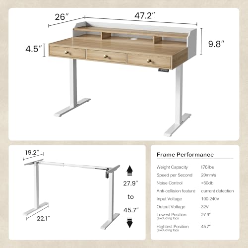 Image of ModernMate Electric Standing Desk with 3 Drawers & Monitor Shelf