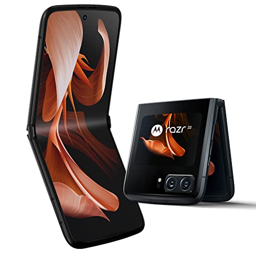 motorola razr 2022 Smartphone (Flip-Phone, 6,7"-/2,69"-FHD+-Display, 50-MP-Kamera, 8/256 GB, 3500 mAh, Android 12), Black Onyx, inkl. Schutzcover + KFZ-Adapter [Exklusiv bei Amazon]