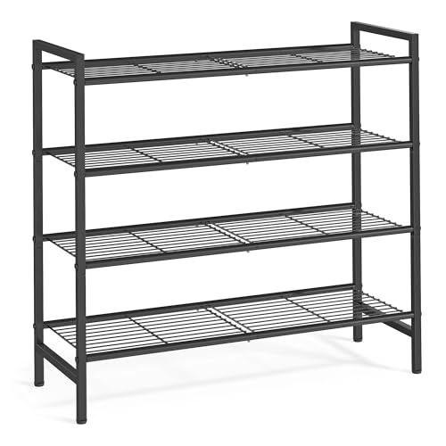 Image of SONGMICS Metal Shoe Rack, Free Standing Shoe Organizer for Entryway Closet Garage Small Spaces, Heavy-Duty Slim Steel Storage Shelf, 4-Tier, Fits 15-20 Pairs, Black ULMR044BP01