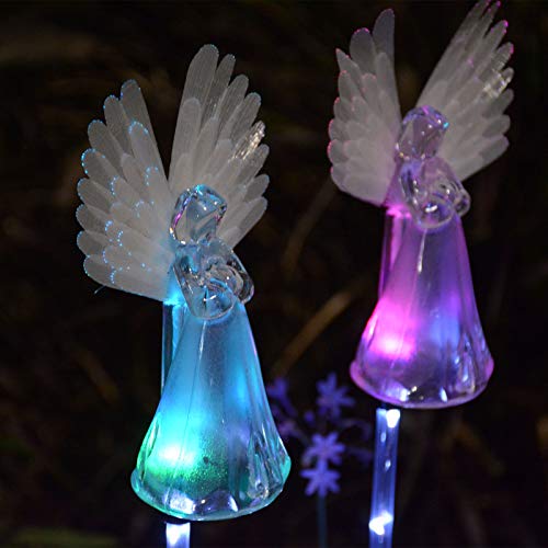 2 Pack Outdoor Solar Angel Statues For Christmas Garden Cemetery Decorative Light, Stakes Multi-Color Changing Led Waterproof Lawn Decor For Patio Cemetery Grave Gravesites, Memorial Gift #TOP4