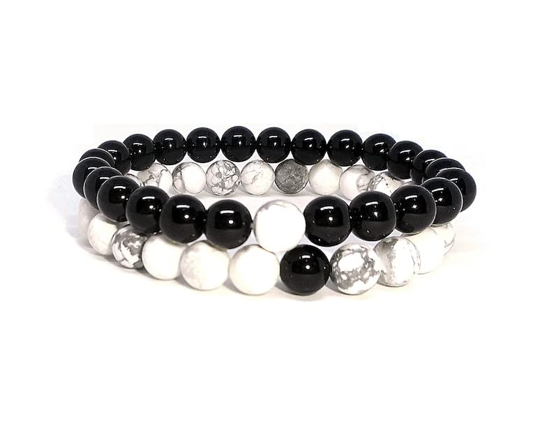 Bracelets de couple à distance en onyx et howlite pour rester connectés