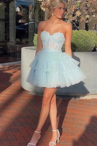 zcbang Short Homecoming Dresses for Teens 2024 Sparkly LaceTulle Stapless Mini Cocktail Gown3