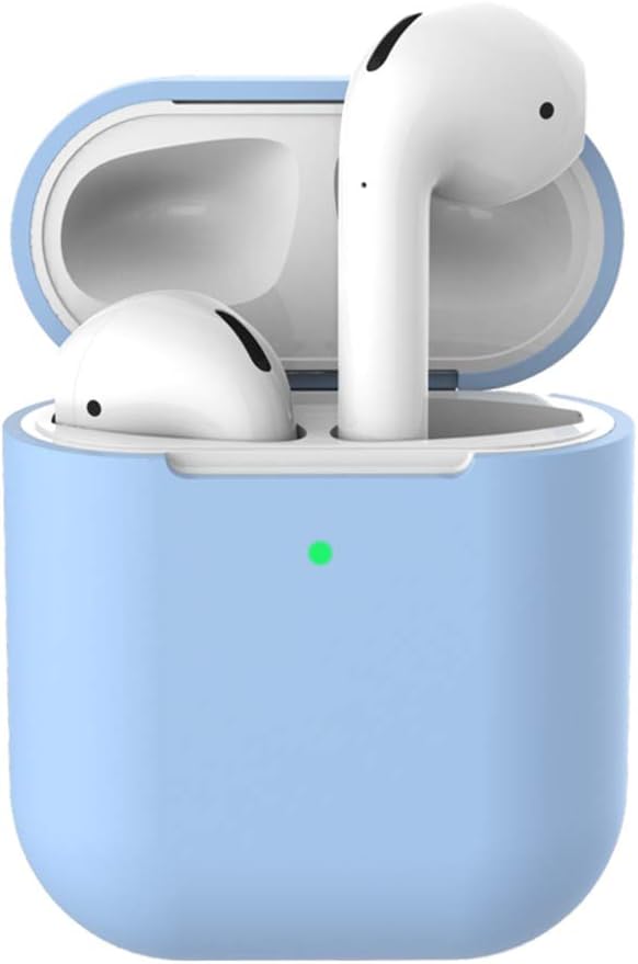 TunaLee AirPods 2 Wireless Silicone Case Cover - Compatible with New 2019 Apple AirPods 1 & 2; Front LED Visible - Supports Wireless Charging Case - Extra Protection for AirPods (Sky Blue)