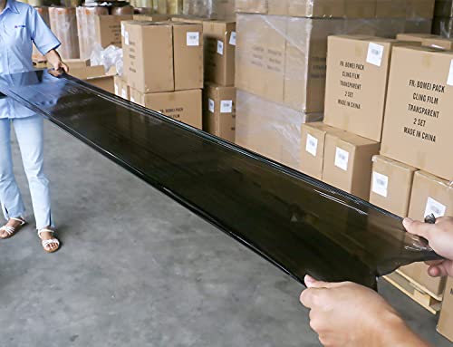 Image of BOMEI PACK 1 Pack 1200ft Industrial Black Stretch Wrap Film 70 Gauge 15 inch with 3inch Plastic Rolling Handles for Pallet Wrap, Durable Self-Adhering Packing, Moving, Heavy Duty Shrink Film
