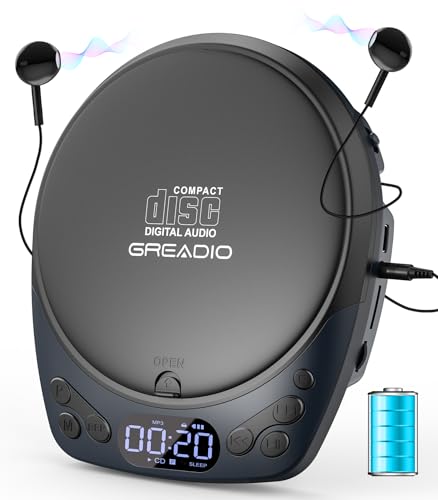 Portable CD Player with Headphones, Rechargeable Discman CD Player for Car & Home, Small CD Players Portable with 60s Anti-Skip, Supports CD/MP3/WMA/TF Card/AUX, Backlit/Lock/Programmable/Timer