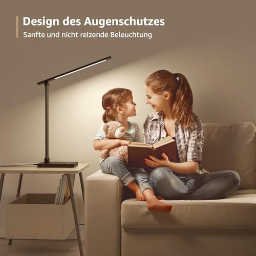 Lepro Schreibtischlampe, LED Tischlampe Dimmbar, Nachttischlampe 750LM 3 Farben und 5 Helligkeitsstufen, Tageslichtlampe, Tischleuchte, Schreibtisch Lampe für Kinder, Büro, Kunststoff, Schwarz