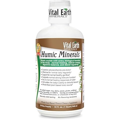 Vital Earth Minerals Humic Minerals – Fulvic Acid Supplement with 70+ Trace Minerals, Electrolytes for Recovery & Balance, 32 Oz + 1 Oz Cup Cover