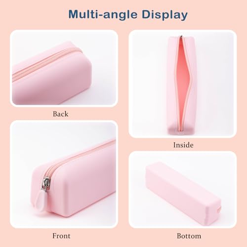 Cute Silicone Makeup Brush Holder, Soft Portable Cosmetic Brush Bag with Zipper, Travel Makeup Brush Case(01Lightpink)4