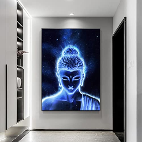 Peinture bouddha bleu abstrait sur toile de qualité impression murale nordique fine art