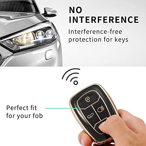Image of Keyzone TPU Car Key Cover and Keychain Compatible for: Tata Nexon, Harrier, Tigor, Safari, Altroz, Punch Smart Key (Gold Black with Zinc Alloy Keychain)