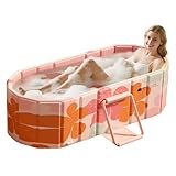 HLCZLUZ Portable Foldable Bathtub, Freestanding Bathtub No Installation, Bathroom SPA Soaking Bath Tub, Shower Stall Collapsible Hot & Ice Bath for Indoor Outdoor (Pink, ‎47.2'L x 21.6'W x 19.6'H)