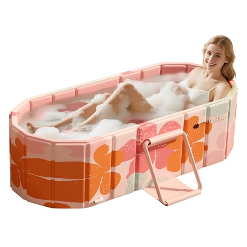 HLCZLUZ Portable Foldable Bathtub, Freestanding Bathtub No Installation, Bathroom SPA Soaking Bath Tub, Shower Stall Collapsible Hot & Ice Bath for Indoor Outdoor (Pink, â€Ž47.2\"L x 21.6\"W x 19.6\"H)