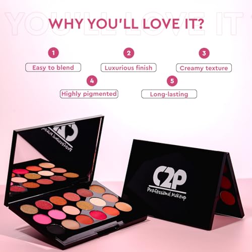 Image of C2P Pro Deep Rose 18-Color Eyeshadow Palette-Highly Pigmented, Long-Lasting, Matte & Shimmer Versatile Shades for Any Look, Vegan and cruelty-free