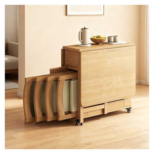 Table Pliable, Table Cuisine Petit Espace pour 4 Personnes Tables De Salle À Manger Mobile Et Pliante avec des Tiroirs Et des Étagères Ouvertes pour Un...