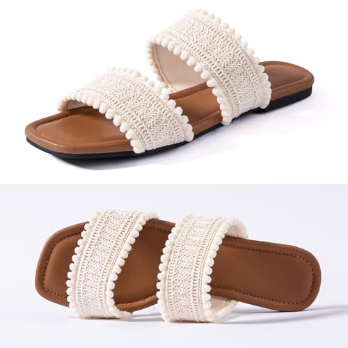 Mtzyoa Women's Sandals Casual Braided Dressy Summer Square Toe Quilted Flat Sandals2