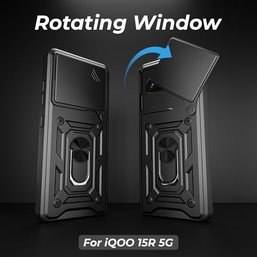 Image of A rtistque Armor Bumper Back Cover Case for iQOO 15R 5G | Ring Holder Stand | Sliding Camera Protection | Shockproof Heavy Duty Design | iQOO 15R Back Cover - Black